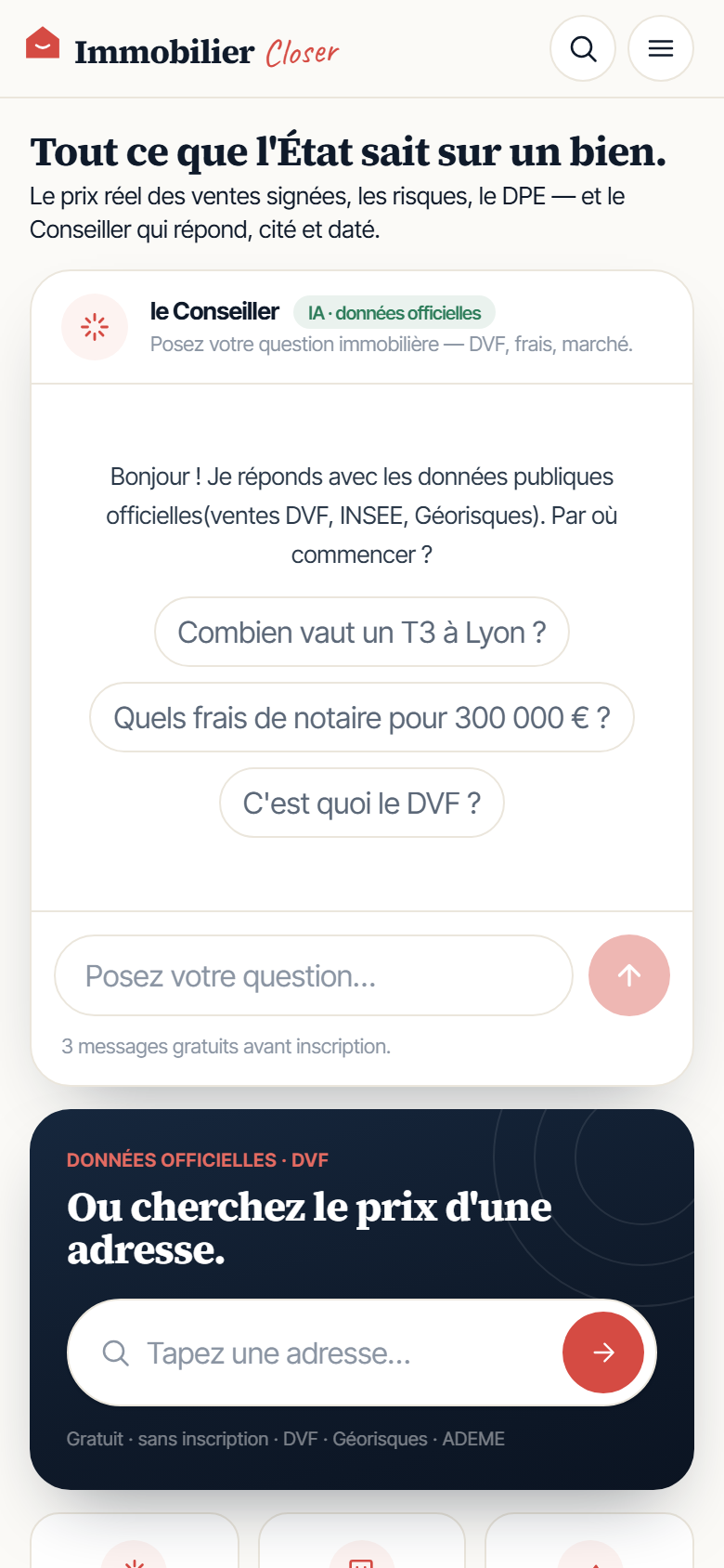 Immobilier Closer — mobile